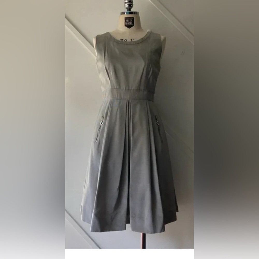 Pink Tartan Sleeveless A-Line Dress in Light Gray